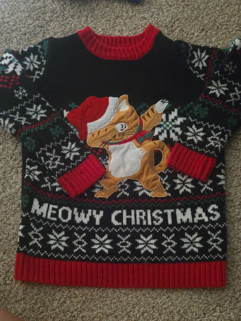 Ugly CHRISTMAS Sweater -  Holiday Time - Meowy Christmas - GIRLS S(6/7)
